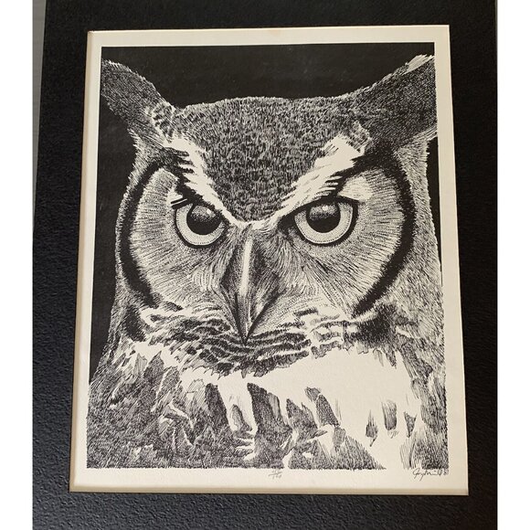 Greg Merrill Signed Numbered 42/100 Dated 1981 Sketch OWL PRINT Black Matte - Picture 8 of 8